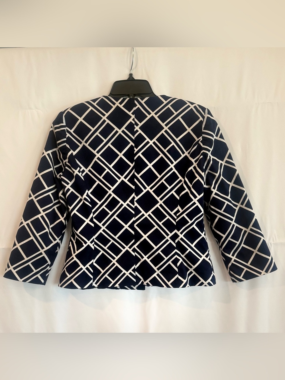 New York & Company Navy and White Grid-Print Blazer - Picture 2 of 3